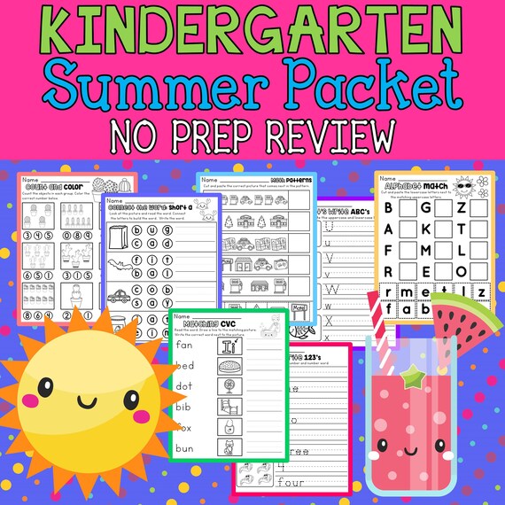 Kindergarten Summer Review Packet Over 100 Printable Math Etsy