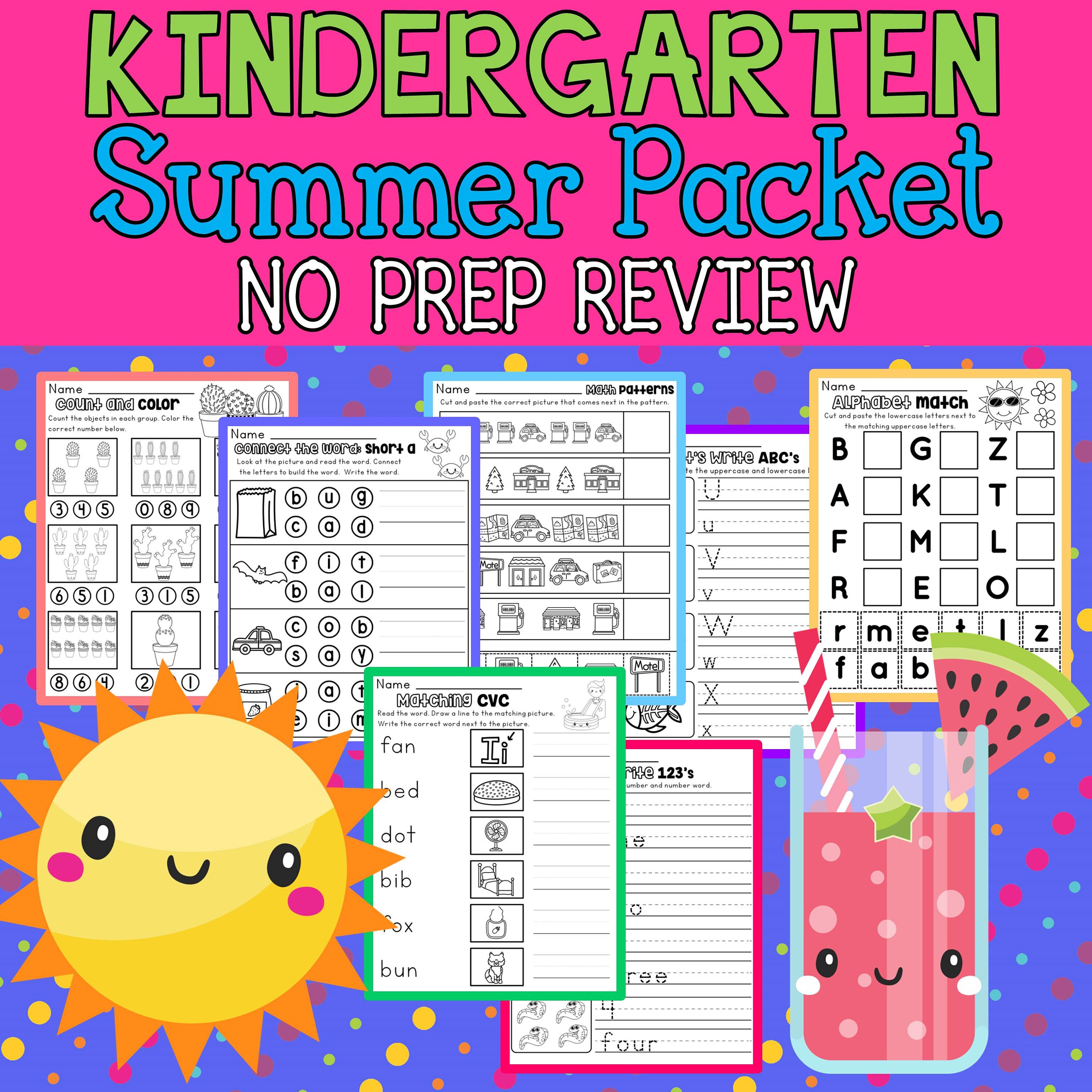 Kindergarten Summer Review Packet Over 100 Printable Math Etsy