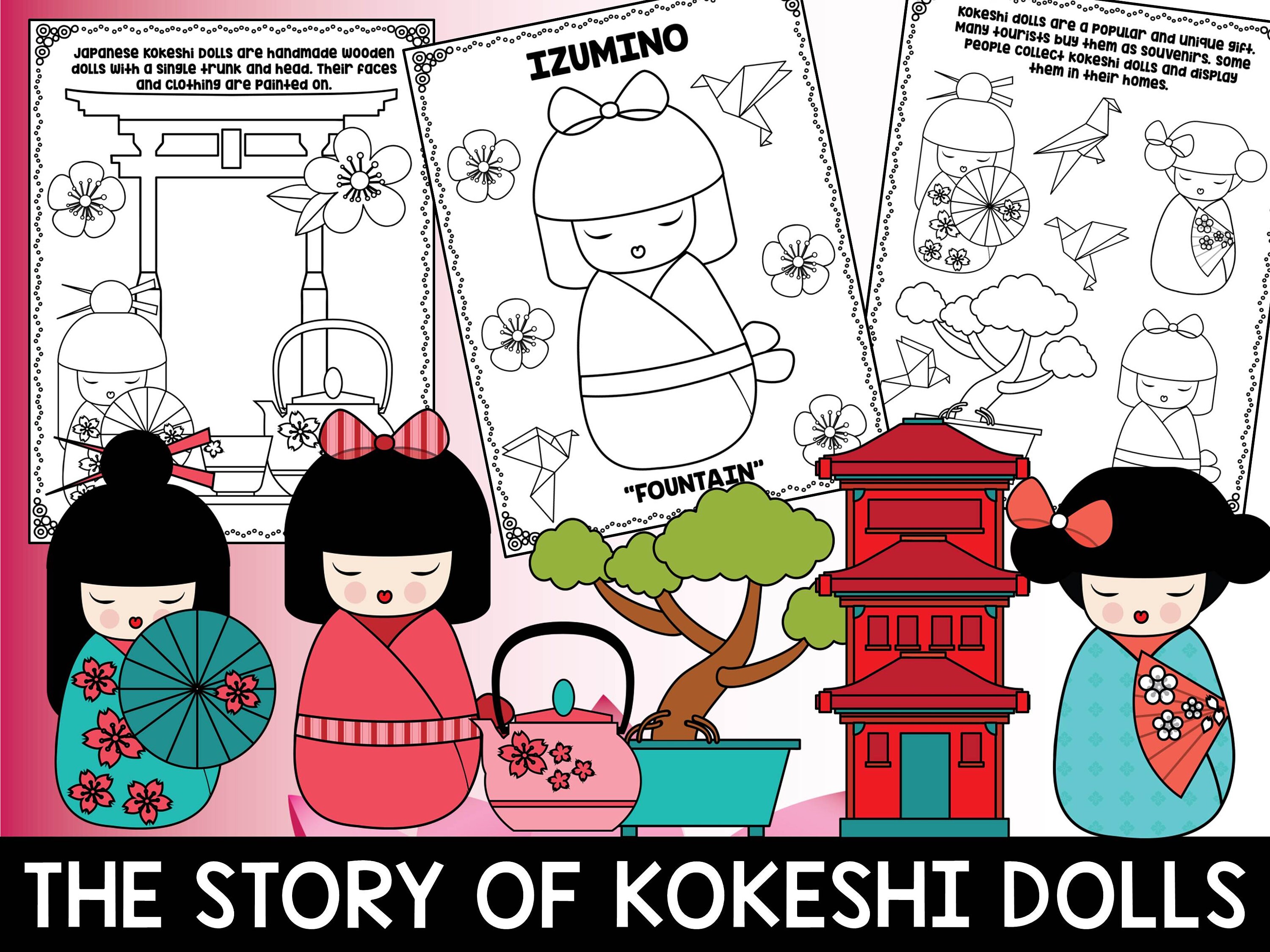 kokeshi dolls coloring pages the crayon crowd printable etsy