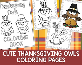 Cute Thanksgiving Owls Coloring Book Pages - The Crayon Crowd, printable, party favors, Coloring book, Sheets, kids, pdf, fall, pilgrim