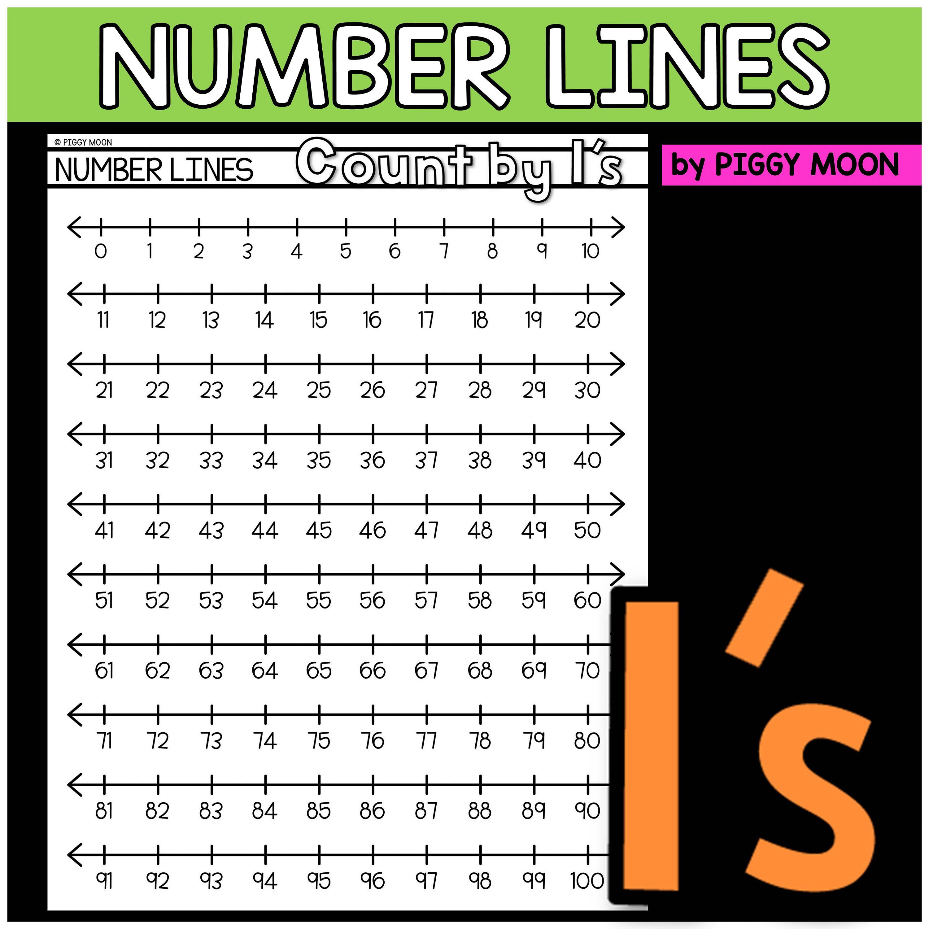 0-100 Number Lines Charts One to Hundred : Counting by | Etsy