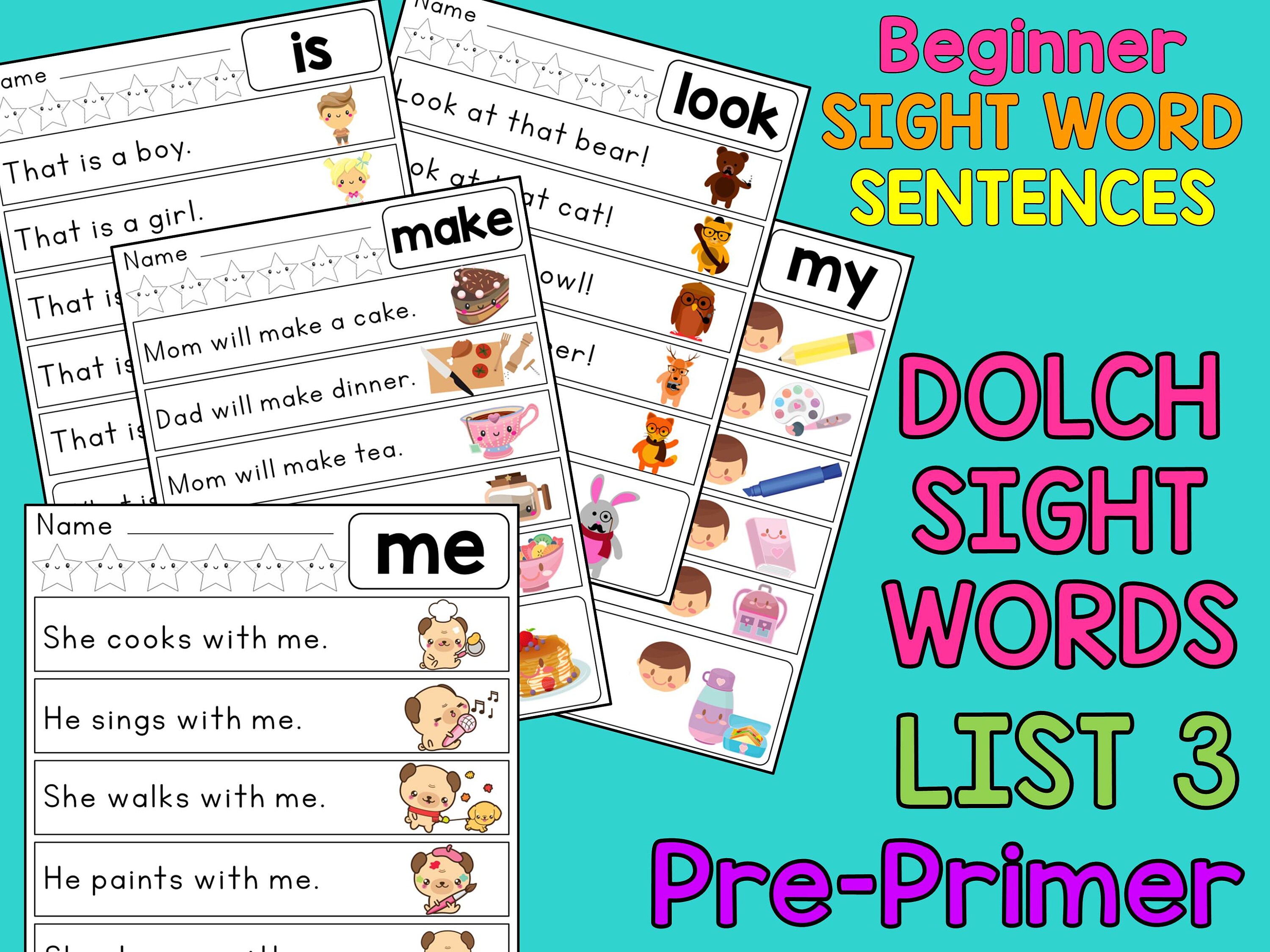 Beginner Sight Word Sentences Posters Dolch Pre Primer 3 Etsy