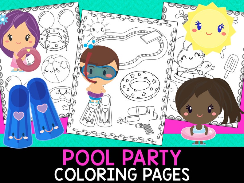 Pool Party Summer Coloring Pages The Crayon Crowd Etsy