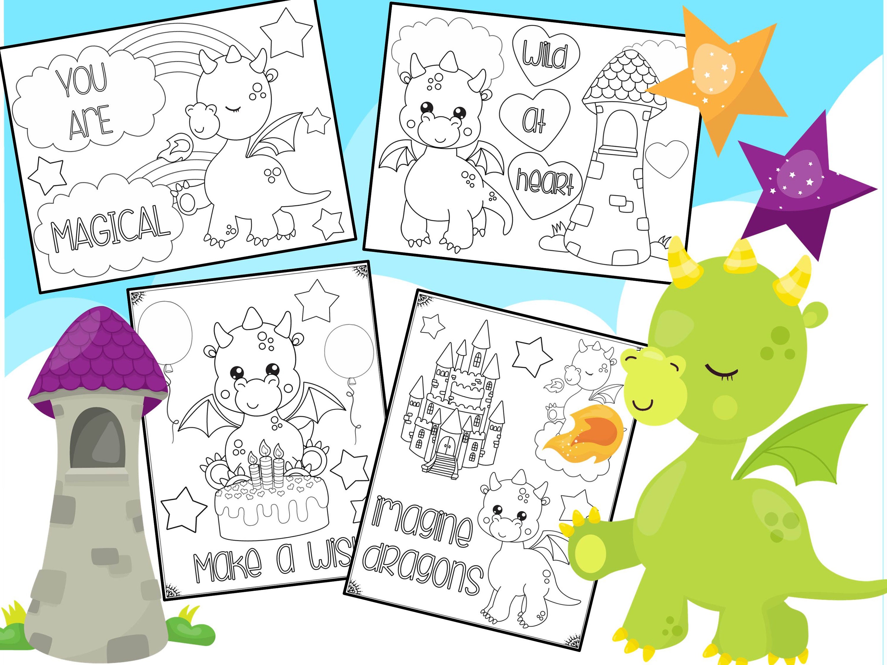Cute Dragon Birthday Party Coloring Page The Crayon Crowd | Etsy