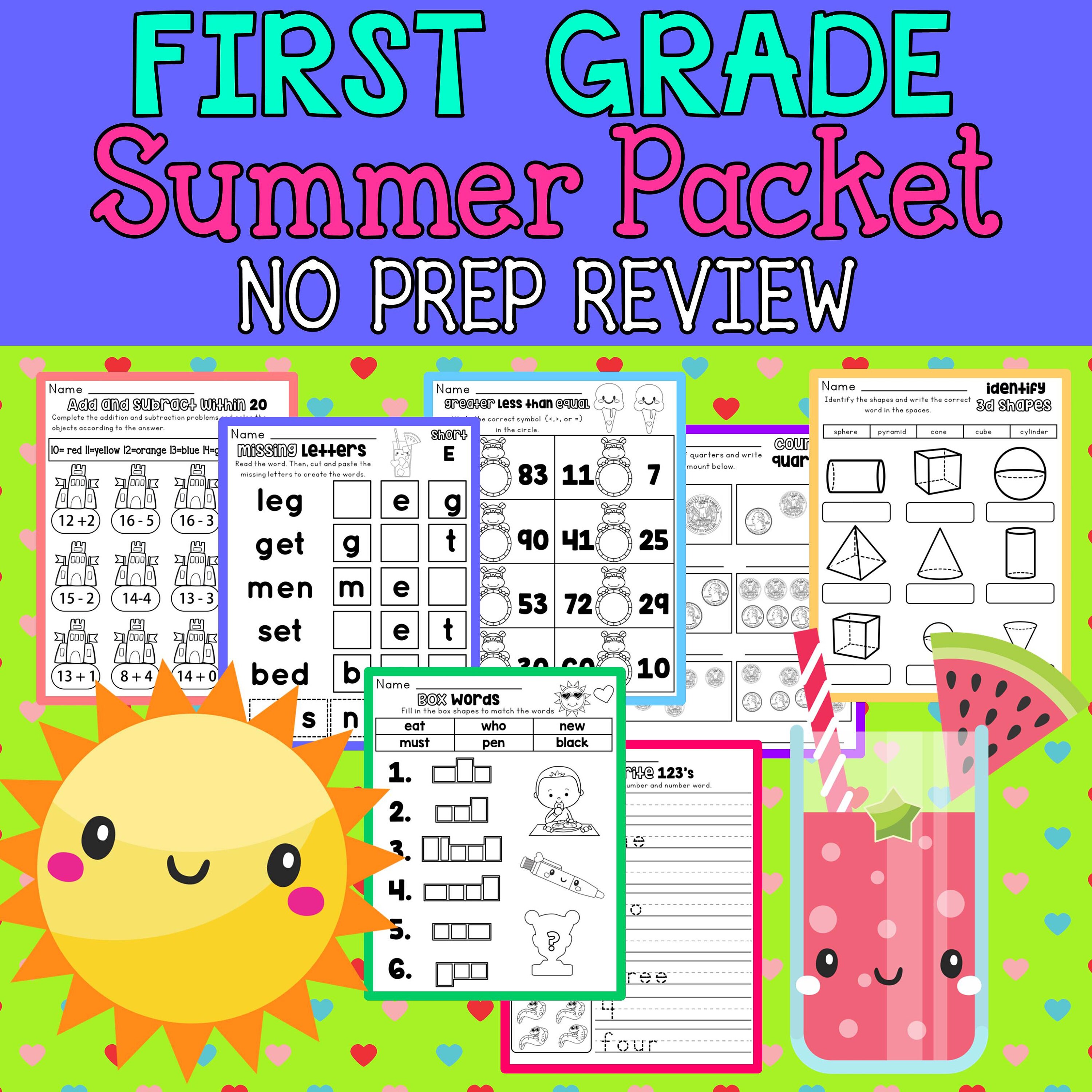 First Grade Summer Review Packet Over 100 Printable Math And Etsy First Grade Summer Review Packet Over 100 Printable Math And Etsy