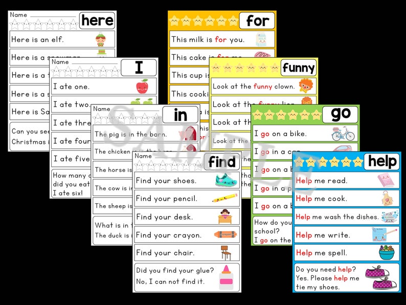 Beginner Sight Word Sentences & Posters Dolch Pre-Primer 2 | Etsy