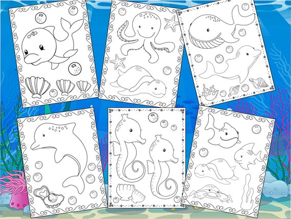 Sea Ocean Animals Friends Coloring Pages - The Crayon Crowd, printable, sea, party favors, Coloring book, Sheets, kids, pdf, fish, cute