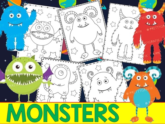Download Editable Monsters And Birthday Coloring Pages The Crayon Etsy
