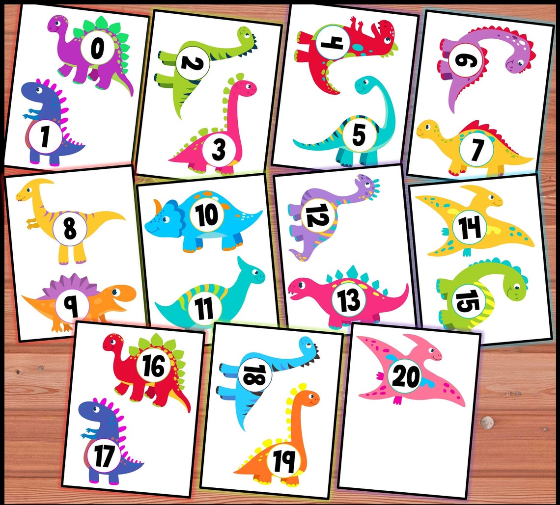 Dinosaurs Numbers Counting 020 Printables Cards Etsy