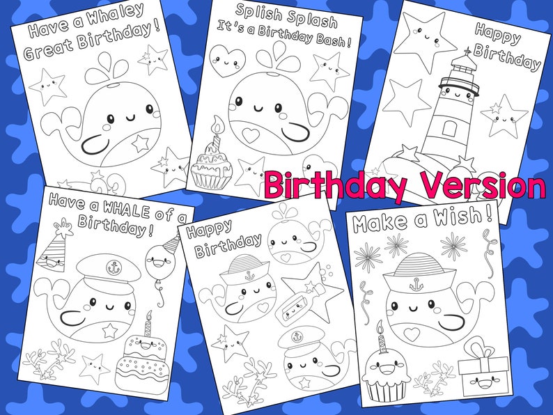 Nautical Whales Birthday Coloring Pages The Crayon Crowd | Etsy