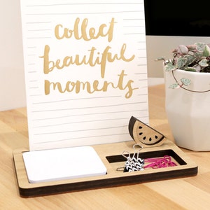 Photo Stand Desk Organiser 2 tray Photo Holder, Desk Caddy, Memory Holder, Quote Display, made from Bamboo Bild 1
