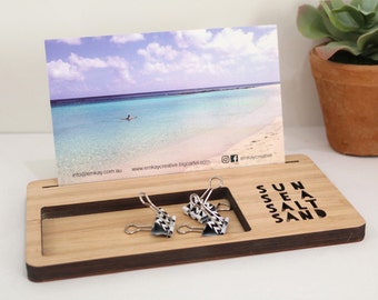 Photo Stand - Sun, Sea, Salt, Sand - Photo Holder, Desk Caddy, Memory Holder, Quote Display, made from Bamboo