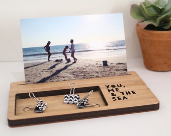 Photo Stand - You, Me & the Sea - Photo Holder, Desk Caddy, Memory Holder, Quote Display, made from Bamboo