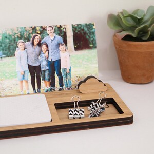 Photo Stand Desk Organiser 2 tray Photo Holder, Desk Caddy, Memory Holder, Quote Display, made from Bamboo image 2