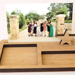 Photo Stand Desk Organiser 2 tray Photo Holder, Desk Caddy, Memory Holder, Quote Display, made from Bamboo Bild 3