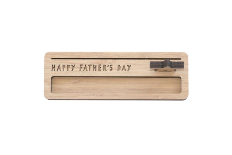 Photo Holder with Pen Happy Father/'s Day made from Bamboo Photo Stand Memory Holder Desk Caddy Quote Display