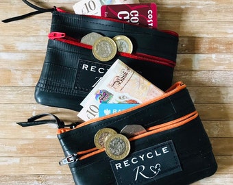 Inner tube coin purse, recycled coin purse, ethical coin purse, vegan coin purse, cyclists purse, coin purse for cyclists, vegan purse,