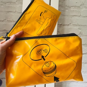 Liferaft washbag, liferaft cosmetic bag, liferaft toiletry bag, yellow pouch, liferaft pouch, life raft pencil case