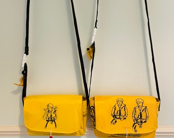 Life vest handbag, life vest, handbag, yellow handbag, yellow bag, upcycled bag, life jacket bag