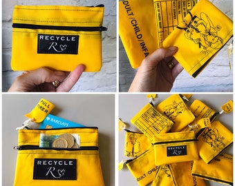 Life jacket purse, coin purse, purse, life jacket, recycled purse, aircraft memorabilia, yellow purse, cabin crew, aircrew, life jacket