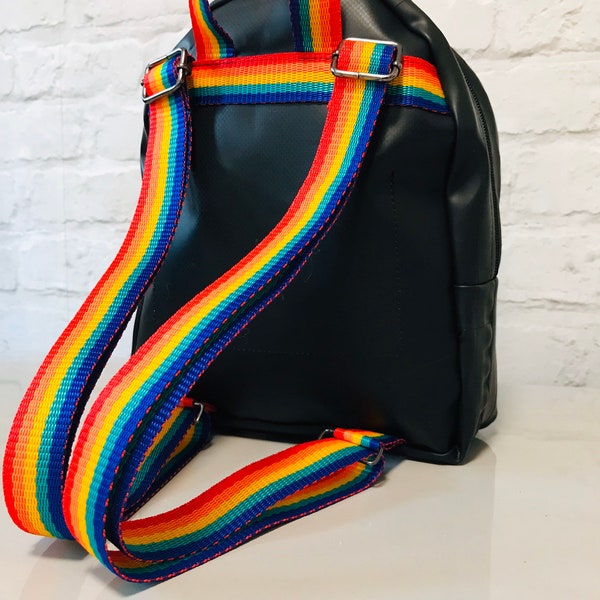 Inner tube mini backpack, pride backpack, rainbow backpack, recycled backpack, cyclists backpack, ethical backpack