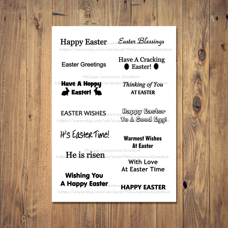 K&ouml;nnte beinhalten: Ein Blatt Papier mit schwarzem Text auf wei&szlig;em Hintergrund. Der Text enth&auml;lt Ostergr&uuml;&szlig;e, W&uuml;nsche und Spr&uuml;che. Der Text enth&auml;lt auch eine Website-Adresse f&uuml;r MelLawrenceCreative.