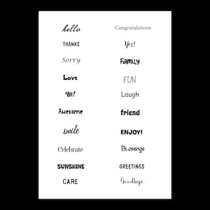 One Word Karte Gefühle, druckbare kurze Grüße, digitales Bastelmaterial, Sentiment Download, DIY Kartenherstellung, Journal Wörter