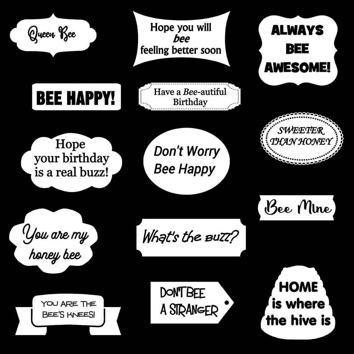 Printable Sentiments Bee Sentiments Digital JPG Sheet, Printable Bee Themed Sayings, Junk ...