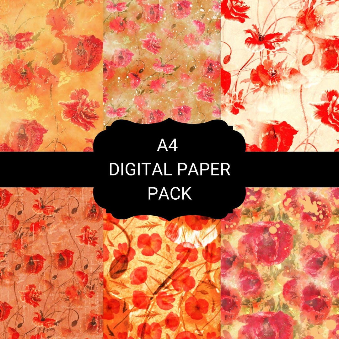 Poppy Digital Paper, Printable A4 Scrapbook Paper, Remembrance Day ...