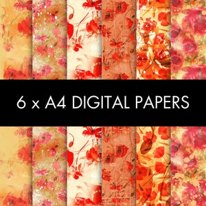 Mohnblumen, Digitales Papier, druckbare A4-Papiere, Gedenktag, Mohnblumenhintergrund, Mohnblumenmuster, Journalingzubehör, Scrapbook-Papiere