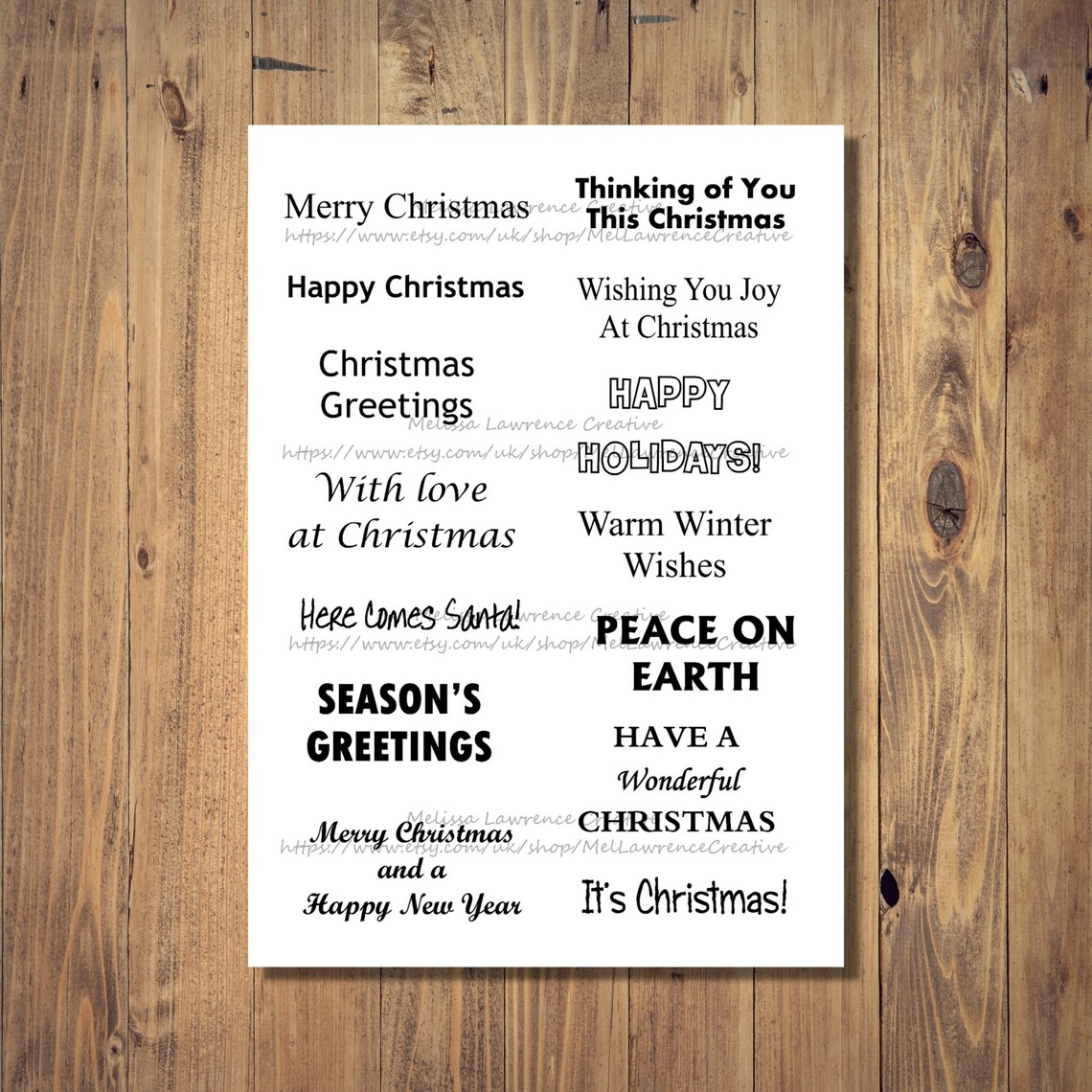 Christmas Sentiments Digital Sheet, Printable Festive Sentiments, Christmas Sentiment Set 