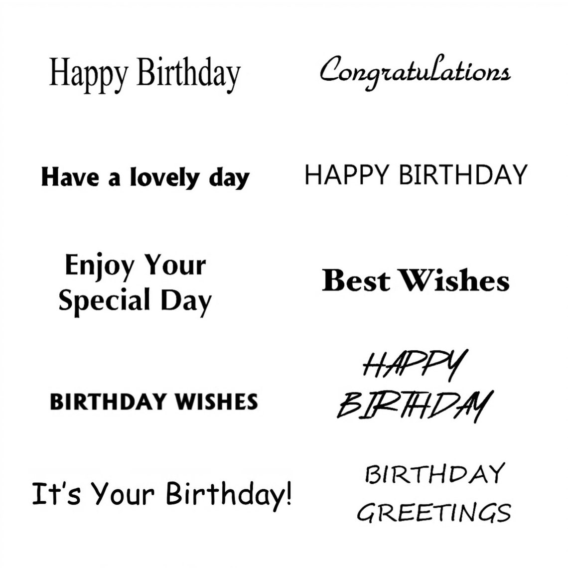 Birthday Sentiments Digital Sheet, Ready to Print Words and Phrases