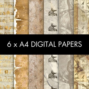 Papiers à motifs sur l'Egypte ancienne, feuilles imprimables égyptiennes, arrière-plans numériques A4, journal des déchets égyptiens, papiers de scrapbooking, téléchargement immédiat