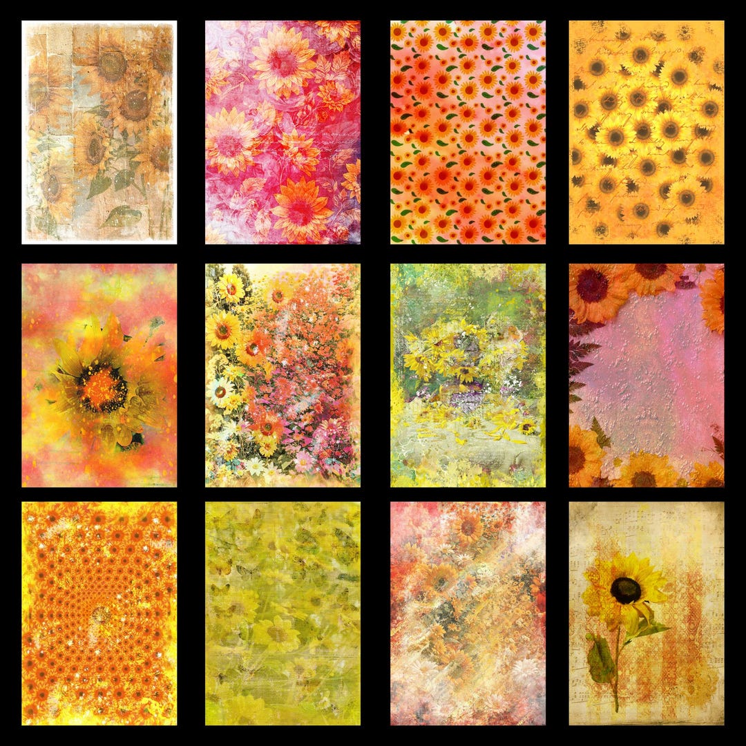 Sunflower Digital Paper Pack, Instant Download Patterned Papers ...