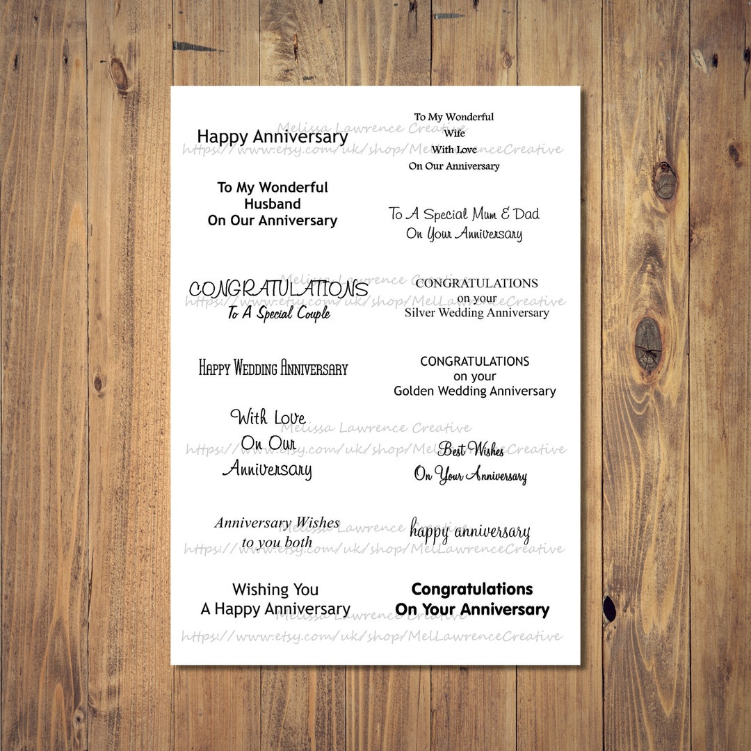 Anniversary Sentiments Digital Sheet Printable Card - Etsy
