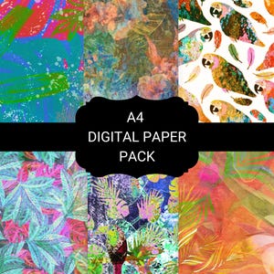 Tropische digitale achtergrondpapieren, afdrukbare A4-vellen, junkjournaling met oceaanthema, Instant downloadpapier, benodigdheden voor mixed media