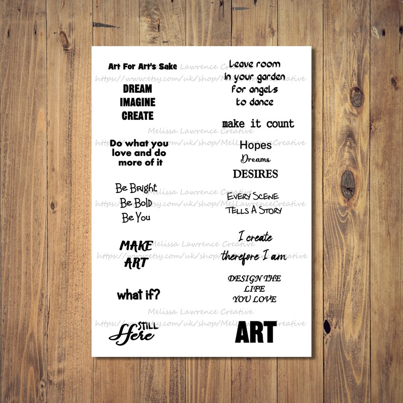 Works Sentiments Art Journaling Sentiments Digital Sheet, Printable Words and Phrases ...