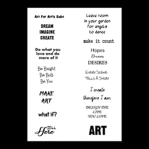 Printable Art Words For Cards, Art Journal Sayings, Digital Card Sentiments, DIY Cardmaking, Creativity Quotes, Mixed Media