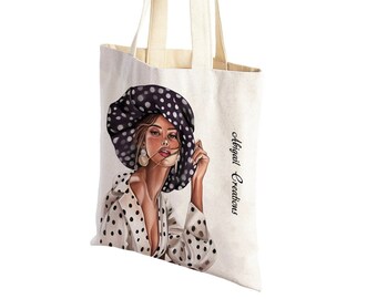 Polka Dot Fashion Girl Cotton Canvas Tote Bag