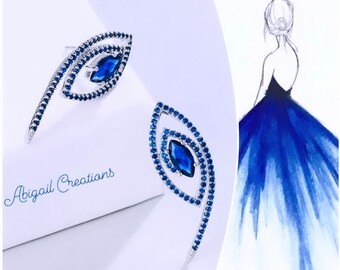 Blue Cubic Zirconia Evil Eye Stud Earrings: 14K Gold Plated