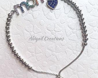 MOM Bracelet: Silver Beaded Bolo Bracelet with Heart Charm