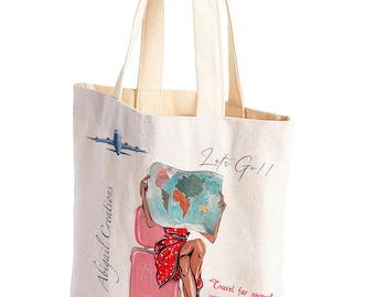 Travel Girl Cotton Canvas Tote Bag: Double Printed Shopping Bag
