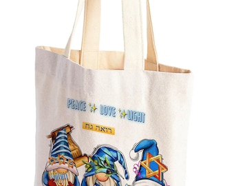 Chanukah Gnomes Canvas Tote Bag: Reusable Shopping Bag