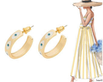 Gold Plated Evil Eye Hoop Earrings: Bohemian Resin Jewelry