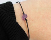 Raw Amethyst Bracelet, Cord Bracelet, Adjustable Cord Bracelet, Amethyst Cord Bracelet, Raw Crystal Bracelet, Beaded Bracelet, Mini Gemstone