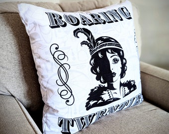 Art Deco Flapper Throw Pillow: Roaring 20s Home Decor