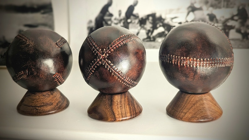 Baseball Display Stand Beautiful Wood Stained Baseball Stand Wooden Display for Baseball Baseball Holder Father's Day Gift for Him image 5