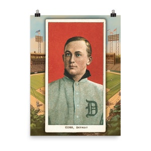 Ty Cobb T 206 Poster 18" di larghezza per 24" di altezza - Antico da baseball vintage - Biglietto da baseball - Decorazione da parete sportiva - Carta opaca - NESSUNA CORNICE INCLUSA