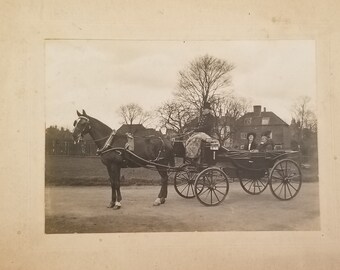 Antique photo pair of women in horse drawn carriage / Ackland & Youngman Canterbury