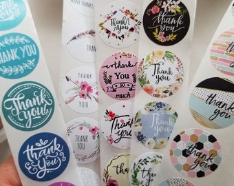 New designs!  1 inch Thank you stickers / Pink thank you stickers / Blue thank you stickers / floral thank you stickers